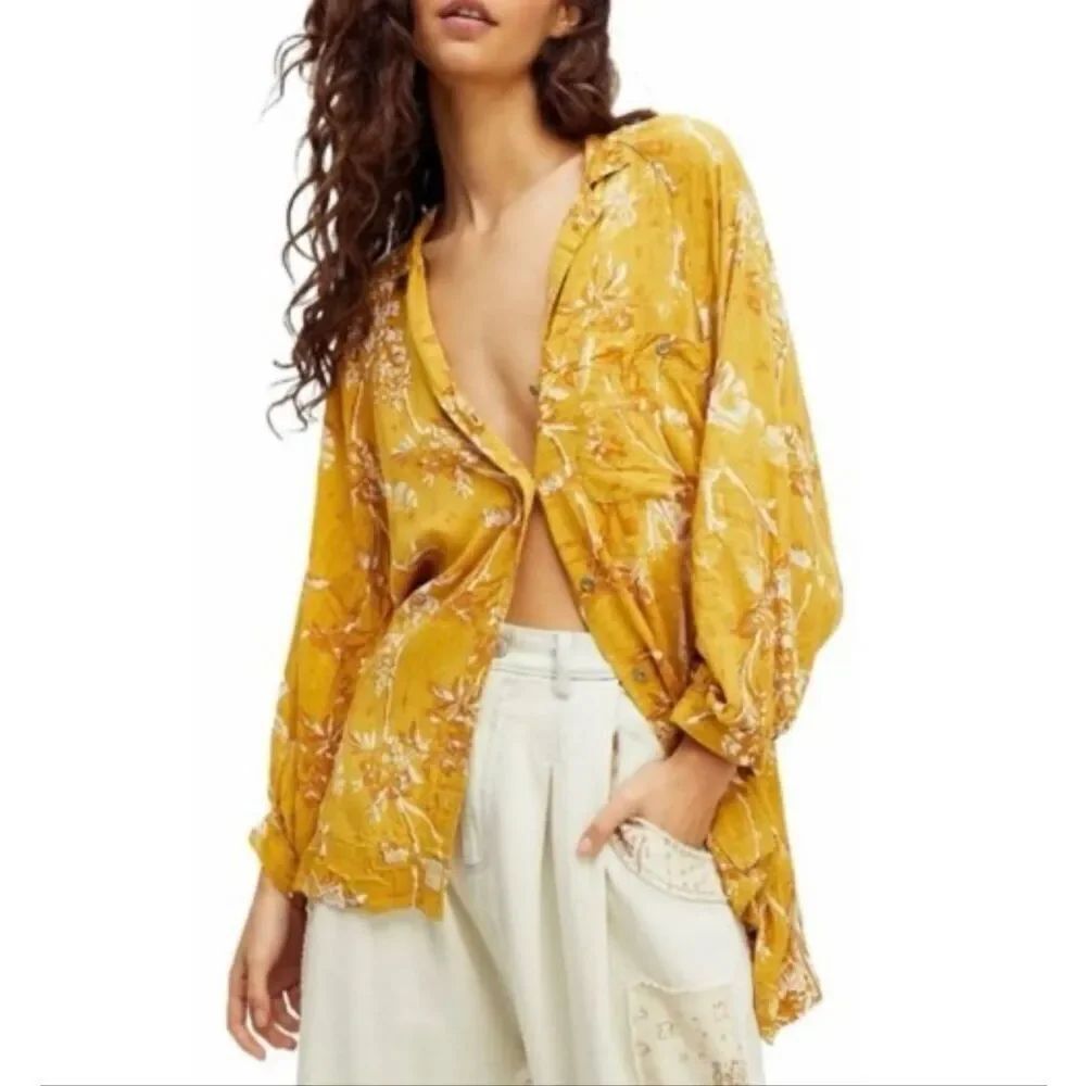 Free People We the Free It's A Vibe Button Down Shirt